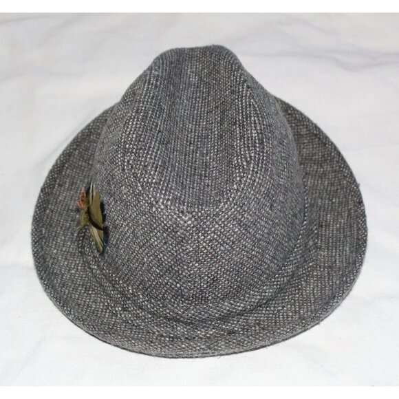 Stetson Tweed Fedora Wool Hat Size 7 1/4  black and white colorful feather - Picture 10 of 10